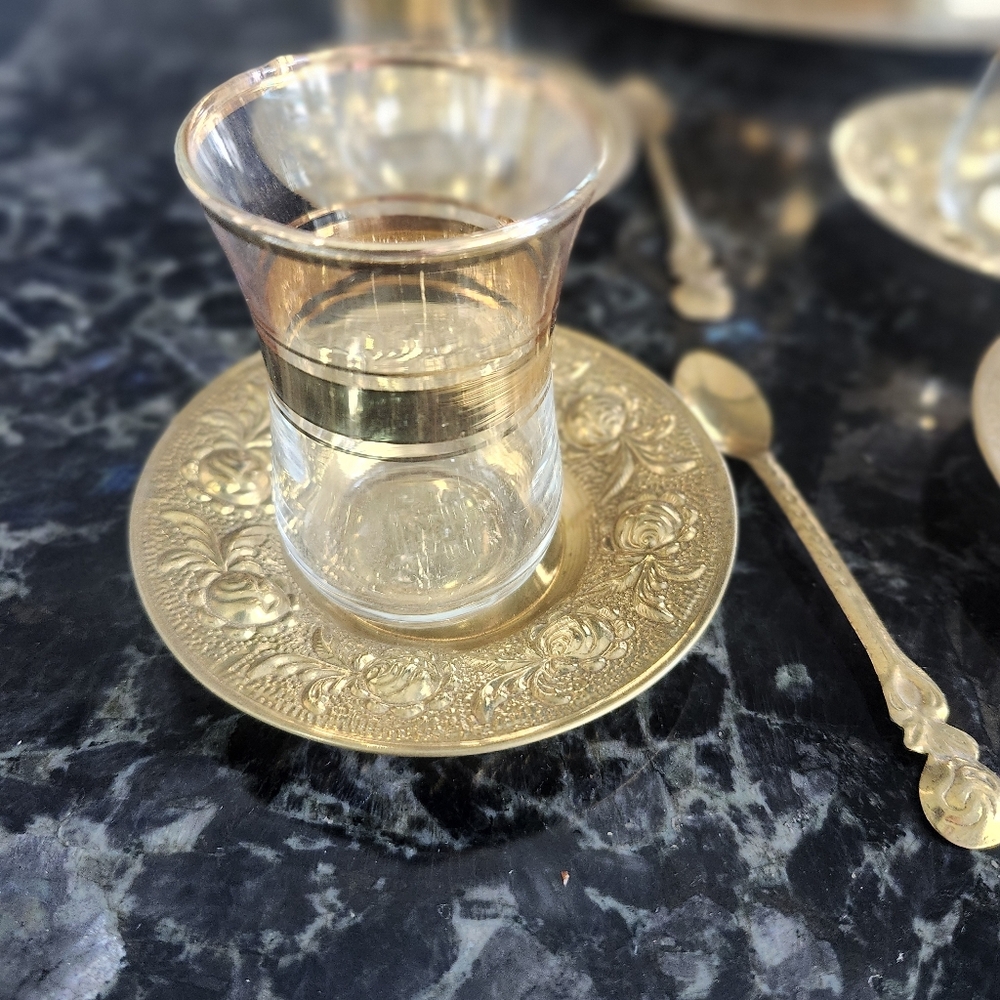 vintage brass Turkish tea Set - Picture 5 of 9